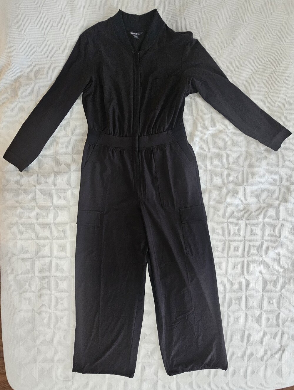 Athleta Breathable Black Women's Long Sleeve Jumpsuit-cargo Pocketa